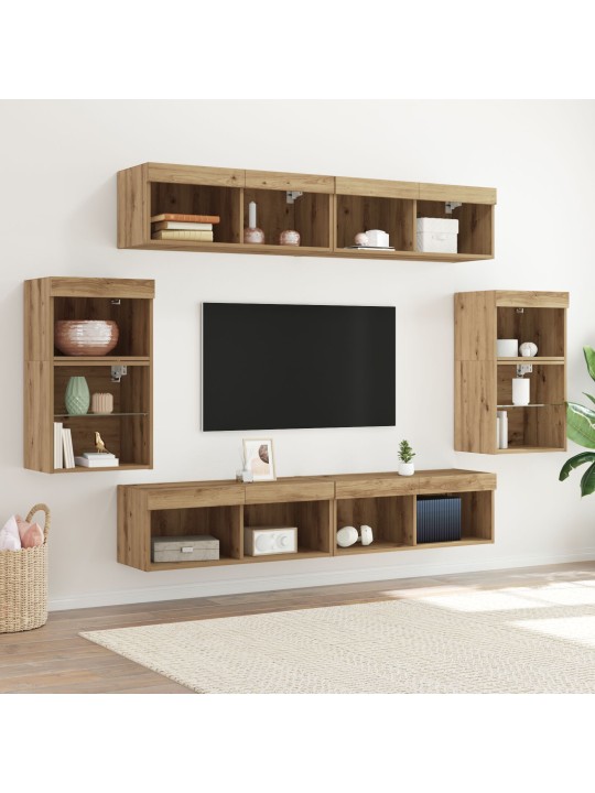 8 daļu tv sienas vienības ar led artisan ozola inženierijas koks