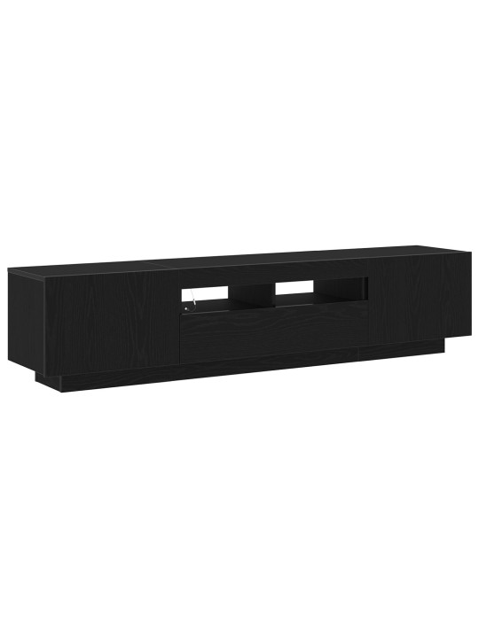 Tv galds ar led gaismām melnā ozola krāsā 180x35x40 cm no inženierijas koka