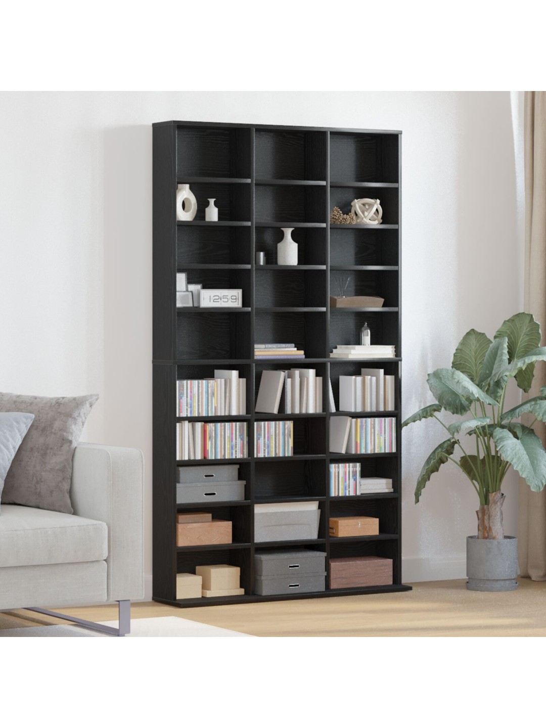 Cd skapis, melnais ozols, 101x23x177,5 cm, inženieru koks