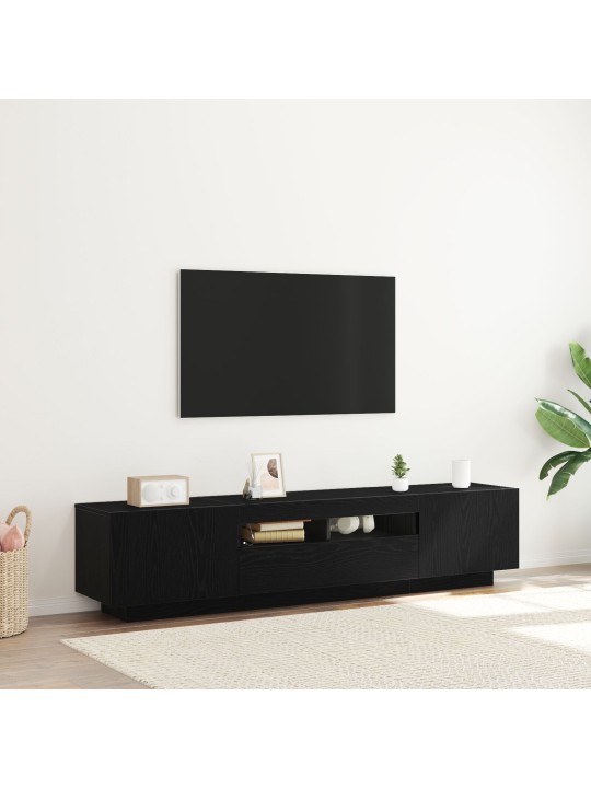 Tv galds ar led gaismām melnā ozola krāsā 180x35x40 cm no inženierijas koka