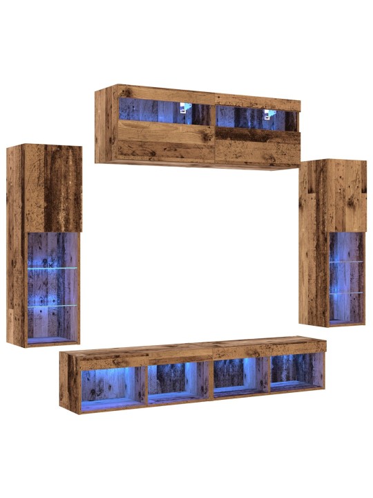 8 gabalu tv sienas vienības ar led vecā koka inženierijas koku