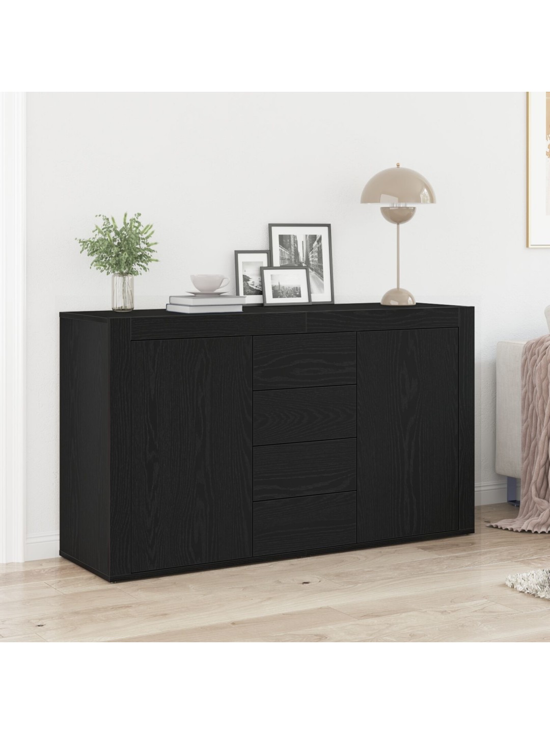 Bufete melns ozols inženierijas koks 120 x 36 x 69 cm uzglabāšana