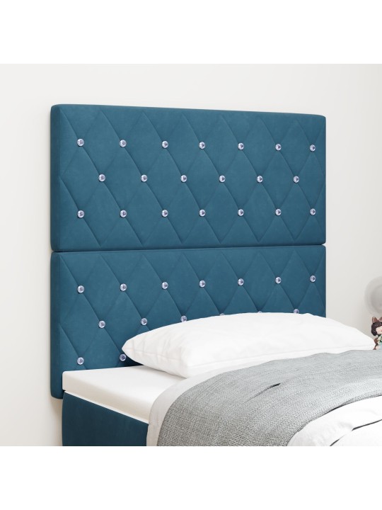 Gultas galvgalis ar kristāla pogām, tufted, tumši zils, 90 cm, samts