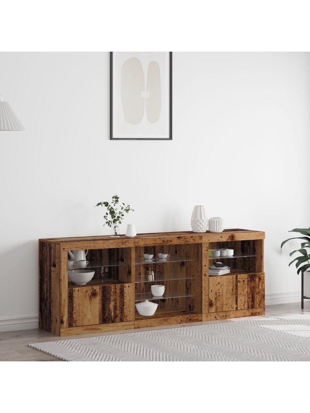 Bufete ar led gaismām vecs koks 181,5x37x67 cm