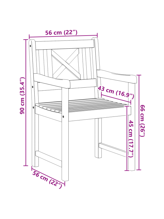 Dārza krēsli 6 gab 56x55.5x90 cm cietais akācijas koks