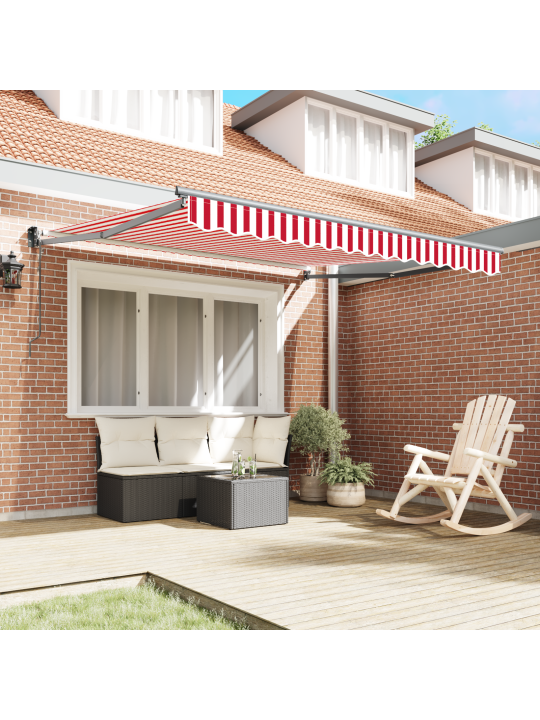 Vidaxl automātiskā ieveļamā nojume sarkanas un baltas svītras 300x250 cm