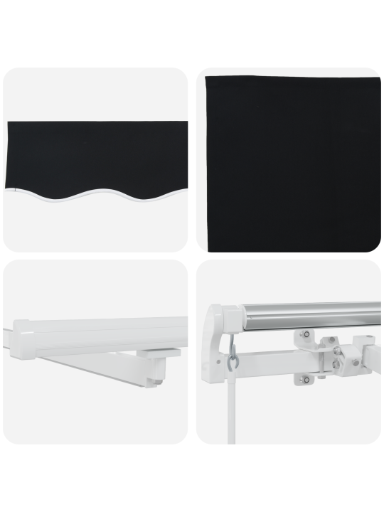 Manuālā iebīdāmā nojume ar led melnā 350x250 cm