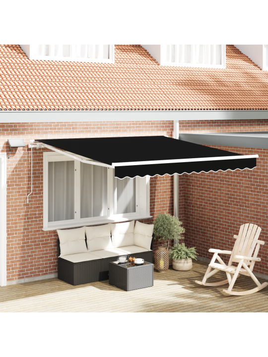 Manuālā iebīdāmā nojume ar led melnā 350x250 cm