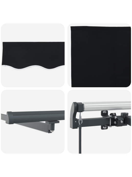 Manuālā iebīdāmā nojume ar led melna 400x350 cm