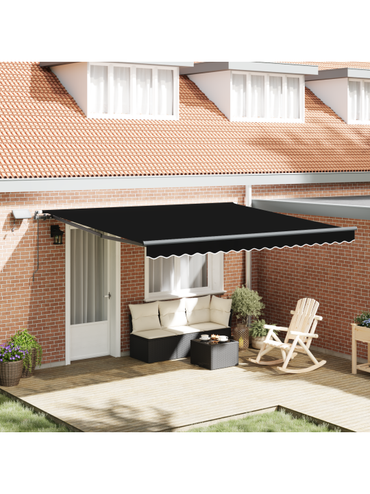 Manuālā iebīdāmā nojume ar led melna 400x350 cm