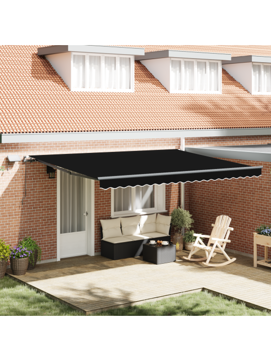 Manuālā iebīdāmā nojume ar led, melna 450x350 cm