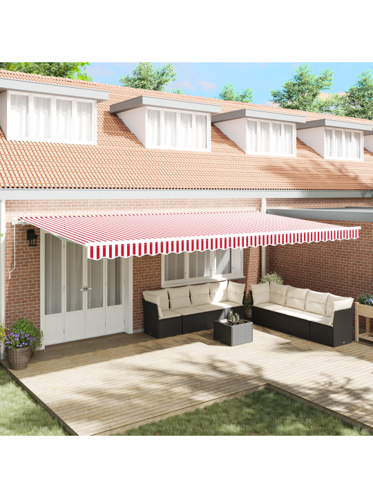 Manuālā izvelkamā nojume sarkana un balta svītra 600x350 cm