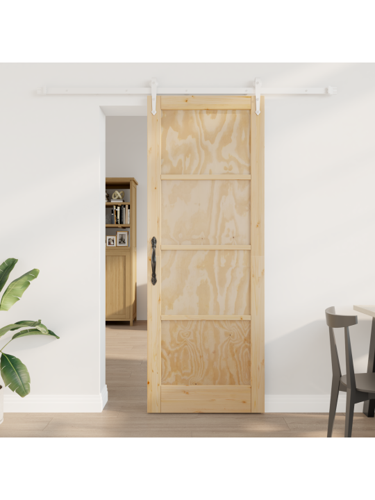 Vidaxl bīdāmās durvis ar piederumu komplektu 78x211 cm masīvkoka priede, vidaxl iekštelpu durvis 'orkdal'78x211x4 cm masīvkoka priede