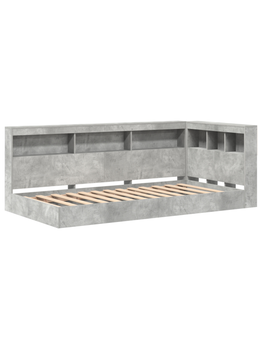 Grāmatu plauktu gulta betona pelēka 90x190 cm inženiertehniskā koksne
