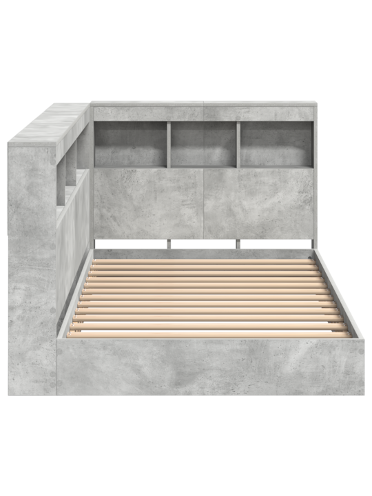 Grāmatu plauktu gulta betona pelēka 90x190 cm inženiertehniskā koksne