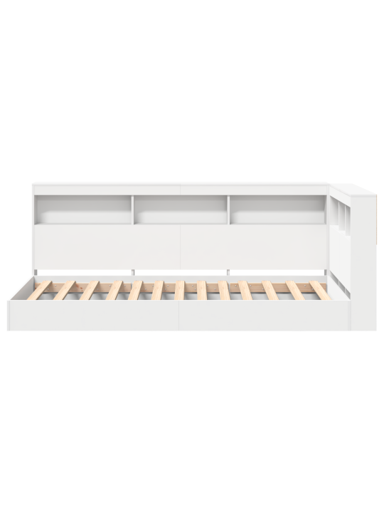 Grāmatu plauktu gulta baltā krāsā 75x190 cm no inženierijas koka