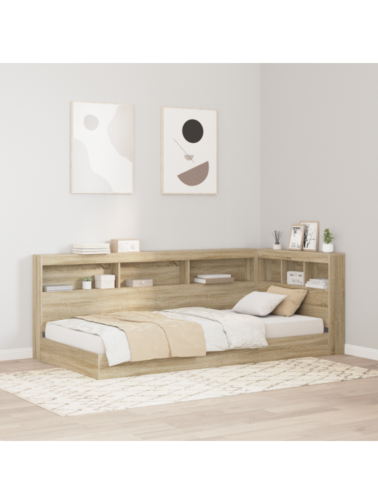 Grāmatplauktu gulta sonoma ozola 75x190 cm inženierijas koka