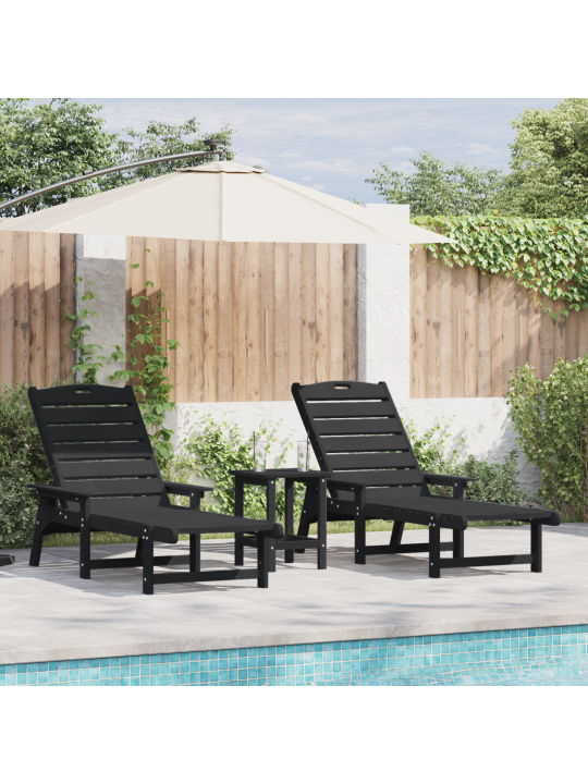 Sauļošanās krēsli 2 gab. melns 162x53x98,5 cm hdpe
