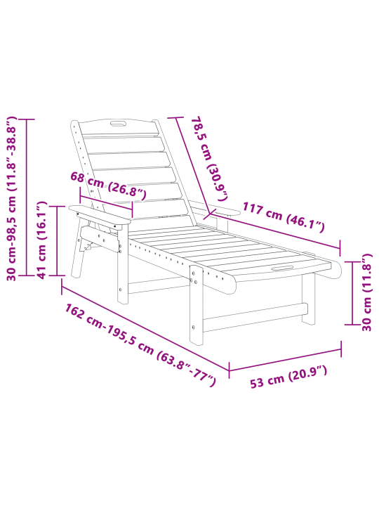 Sauļošanās krēsli 2 gab. melns 162x53x98,5 cm hdpe