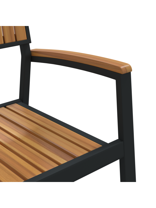Stacking garden chairs 6 pcs melns tērauds un cietais koks akācijas