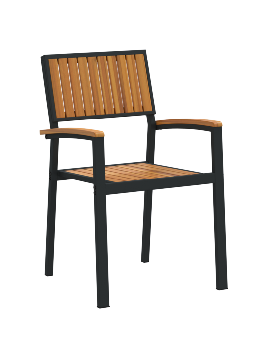 Stacking garden chairs 6 pcs melns tērauds un cietais koks akācijas