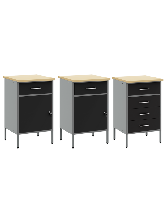 8 daļu darba skapja un pegboard komplekts, melns mdf un metāls