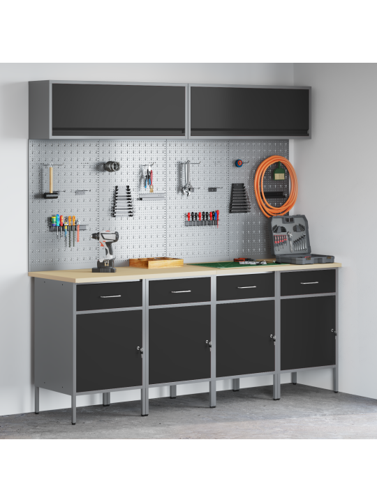 10 daļīgu darba skapju un stiprinājumu komplekts melnais mdf un metals