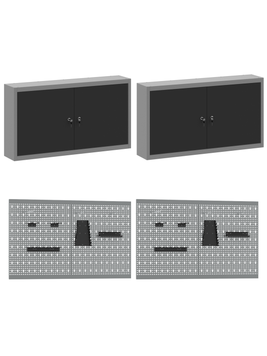 10 daļu darba skapja un pegboard komplekts, melns mdf un metāls