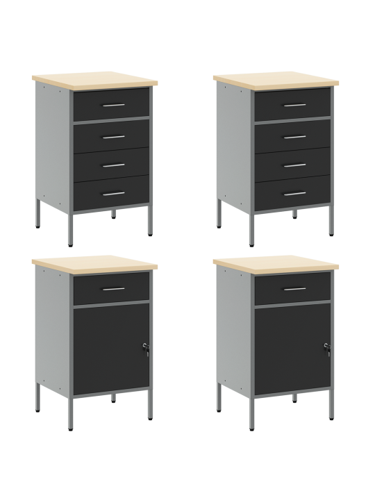 10 daļu darba skapja un pegboard komplekts, melns mdf un metāls