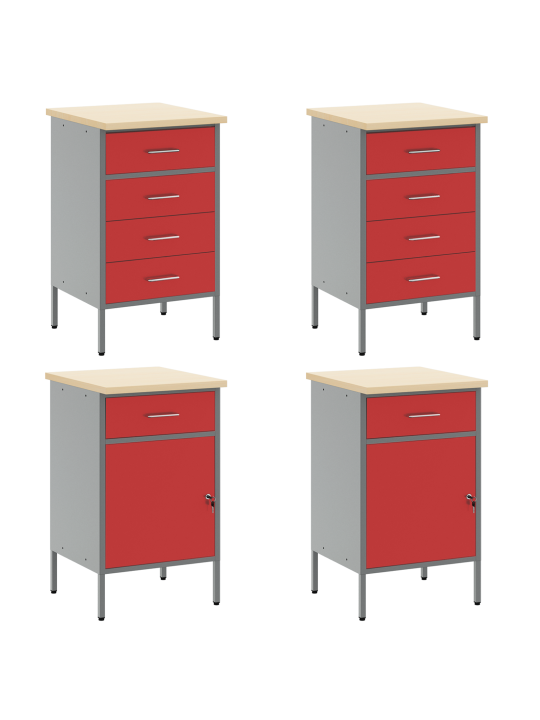 10 daļu darba skapīša un paneļa komplekts sarkans mdf un metāls