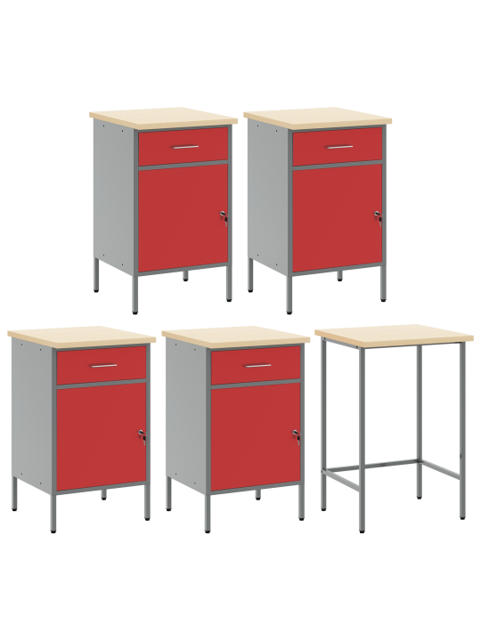 12 gabalu darba skapja un piekaramā dēļa komplekts, sarkans, mdf un metāls