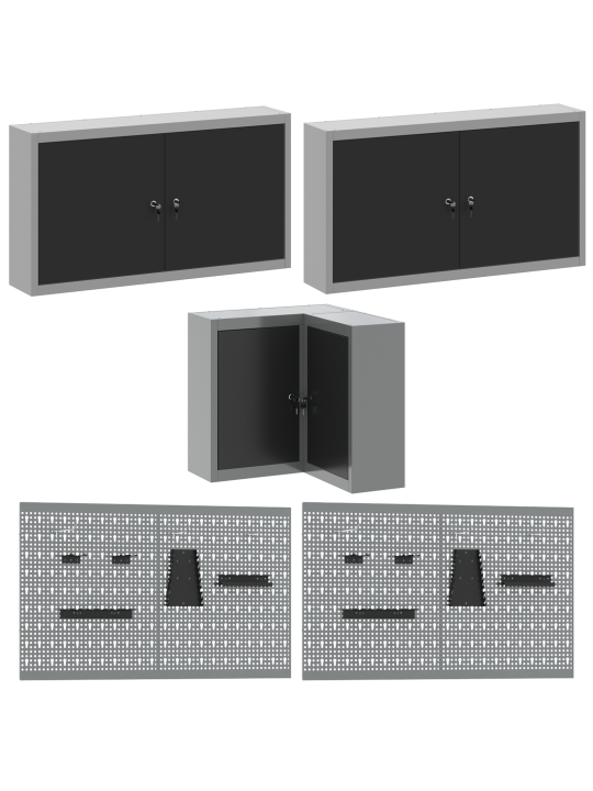 12 daļu darba skapja un piekareņu komplekts melns mdf un metāls