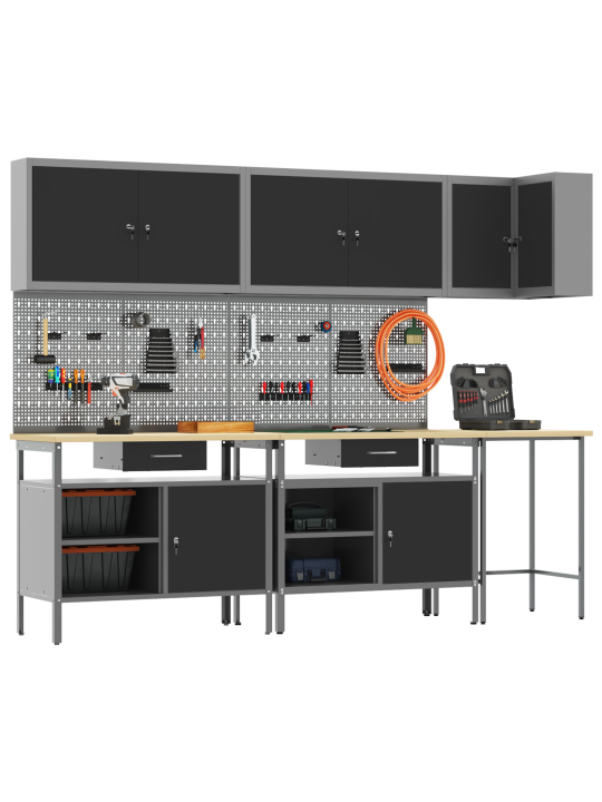 10 daļu instrumentu glabāšanas galda komplekts melnā krāsā, no inženierijas koka un metāla