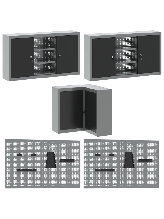 10 daļu rīku glabāšanas galda komplekts melnā inženierijas kokā un metalā