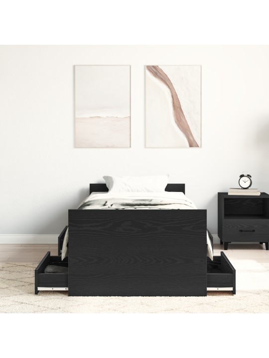 Gultas rāmis bez matrača Melns Ozols 75x190 cm Inženierijas koks