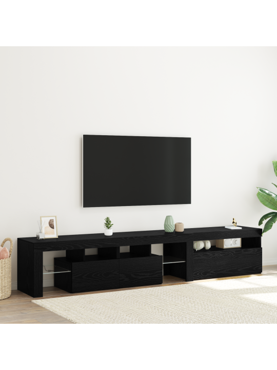 Tv skapīši 2 gabali ar led gaismu melna ozola inženierijas koks