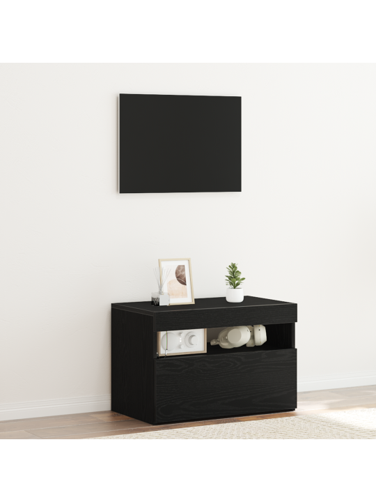 Naktsgaldiņš ar led gaismām melna ozola 60x35x40 cm