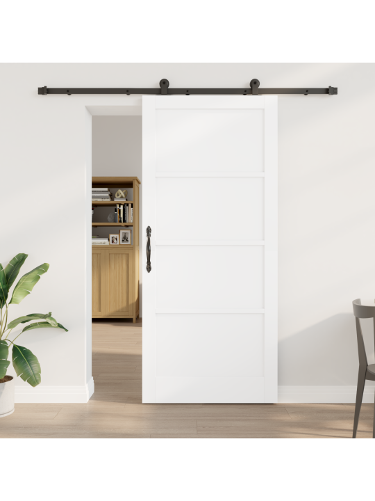 Bīdāmās durvis ar aparatūras komplektu Baltā krāsā 93x211 cm Cieta priežu koks