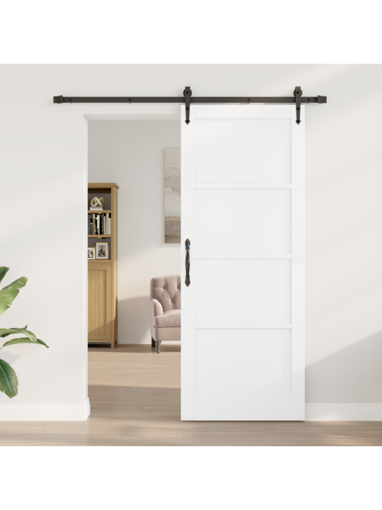 Bīdāmās durvis ar aparatūras komplektu baltā krāsā 83x211 cm no cieta priedes koka