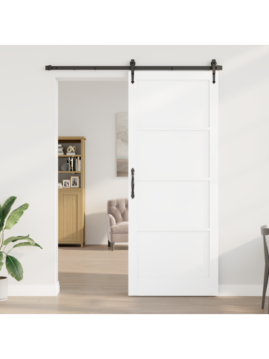 Bīdāmās durvis ar piederumu komplektu baltas 93x232 cm cietā priežu koka