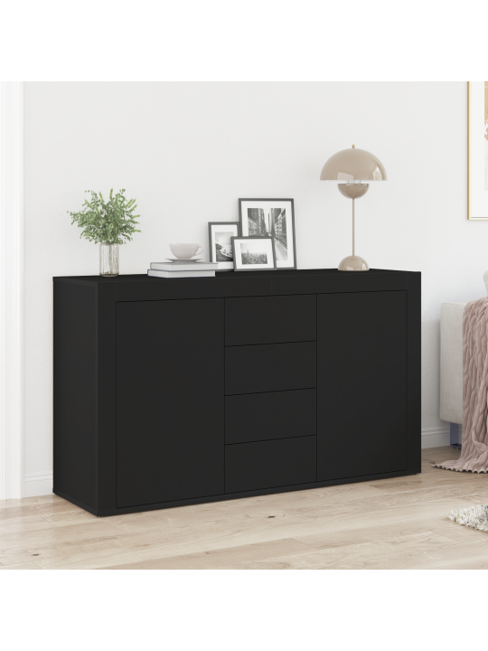 Sānu skapītis melns inženierijas koks 120 x 36 x 69 cm