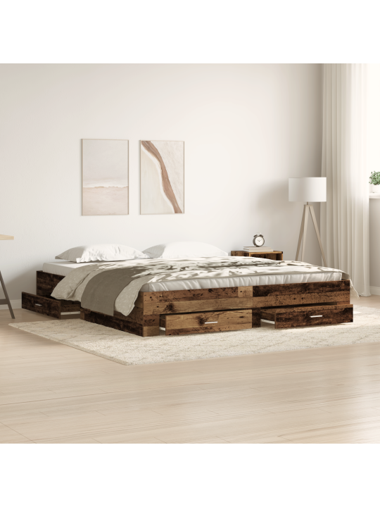 Gultas rāmis ar atvilktnēm vecs koks 180x200 cm inženierētu koksni