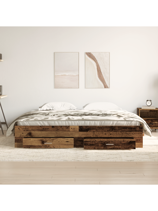 Gultas rāmis ar atvilktnēm vecs koks 180x200 cm inženierētu koksni