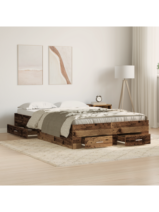 Gultas rāmjis ar atvilktnēm vecā kokā 120x190 cm inženierijas koks