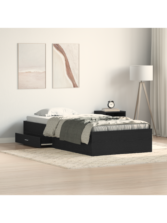 Gultas rāmis melns ozols 90x200 cm inženierijas koks