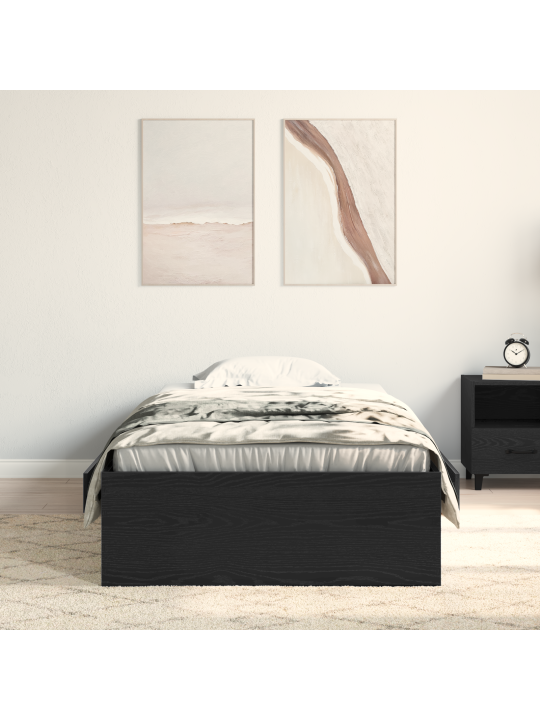 Gultas rāmis melns ozols 90x200 cm inženierijas koks