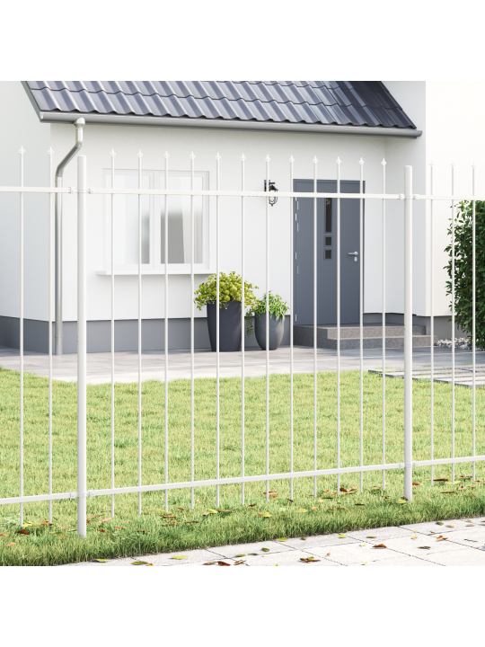 Dārza žogs ar šķēpu augšpusi, balts, 8,5x1,5 m, tērauds