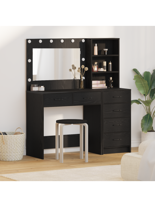 2 gabalu tualetes galda komplekts ar led melns inženierijas koks