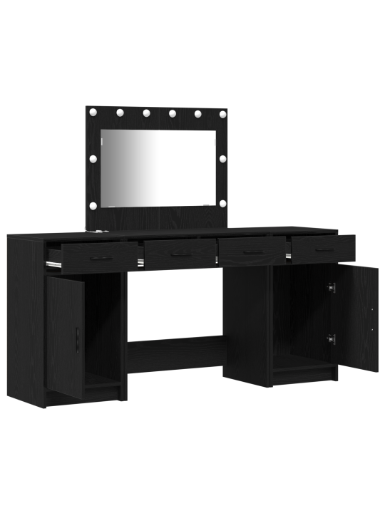 3 daļu tualetes galda komplekts ar led, melns inženierijas koks