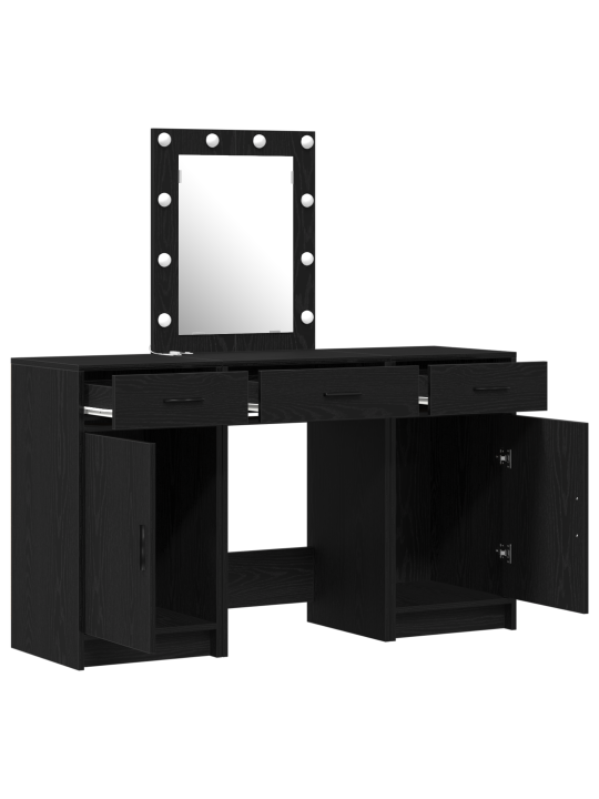 3 daļu tualetes galda komplekts ar led melns inženierijas koks